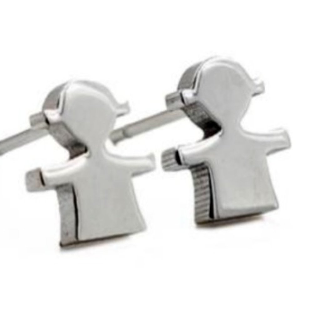 High-Quality Stainless Steel Silver Cute Cuddly Girl Female Gender Earrings